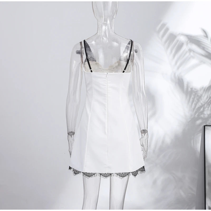 Sexy Lace Sling Patchwork Dress Women V Neck Sleeveless Backless Slim A Line Mini Dresses 2026 Summer Lady Street Party Robe