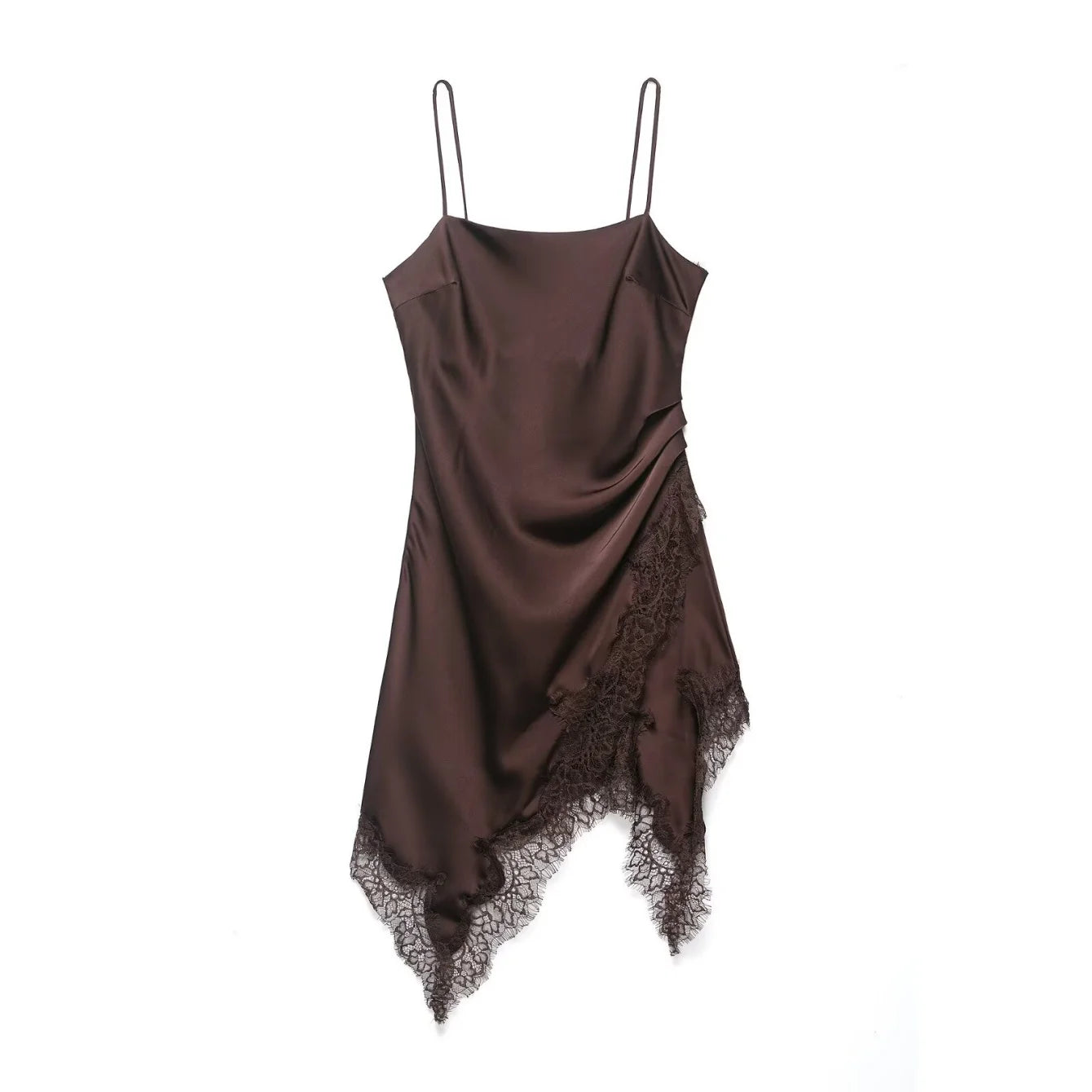 Women Lace Sling Strapless Dress Female Fashion Summer Asymmetric Satin Mini Dresses Chic Lady Evening Dress
