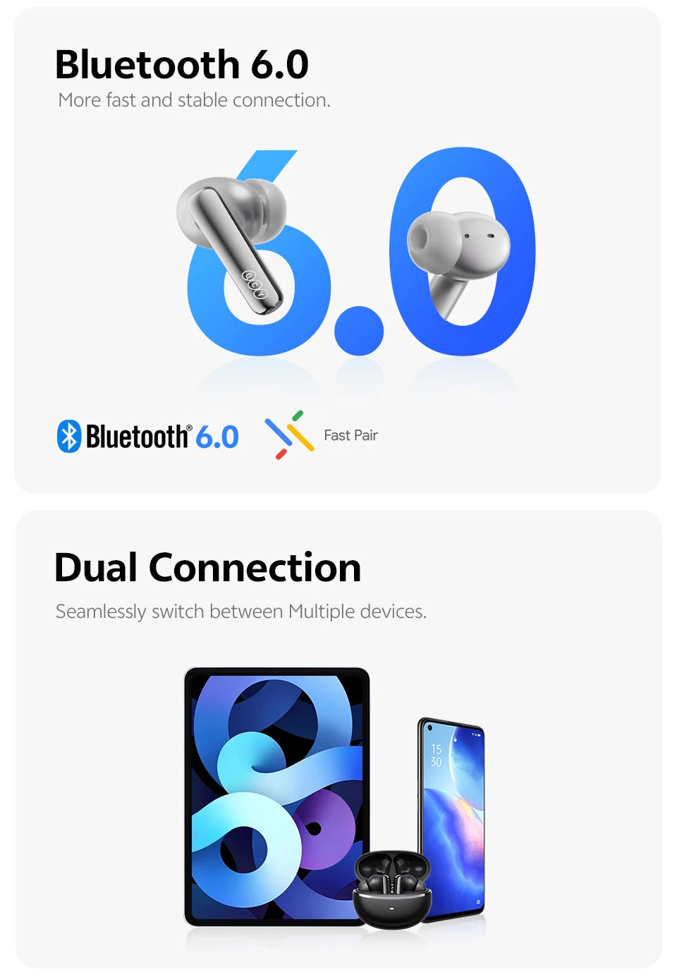 QCY MeloBuds N70 Adaptive ANC Wireless Earbuds Bluetooth 6.0 LDAC Hi-Res Audio 6 Mics Wireless Charging Earphones 50Hrs IPX5