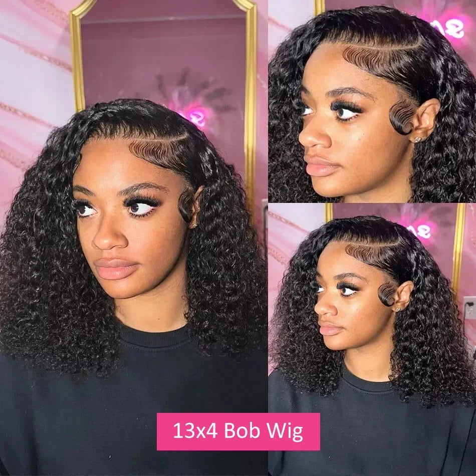 13x4 Lace Closure Wig 100% Human Hair Wig Deep Curly Wig Jerry Curly Short Bob Wig With Baby Hair Deep Wave Double Draw Wig For Black Women