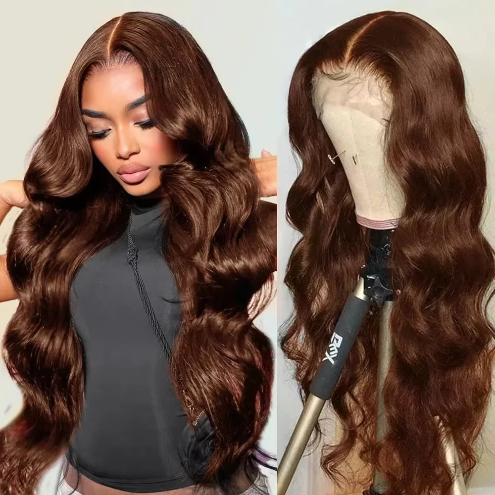 13x6 Chocolate Brown HD Lace Front Human Hair Wigs Body Wave Human Hair Wig 46 Inch 200Density Colored Human Hair Wigs For Women