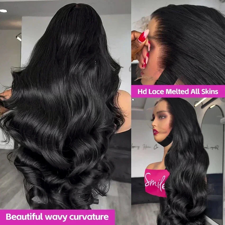Brazilian Remy Human Hair Lace Front Wig Natural Black Body Wave 13x4 HD Transparent Lace Frontal Pre Plucked For Women