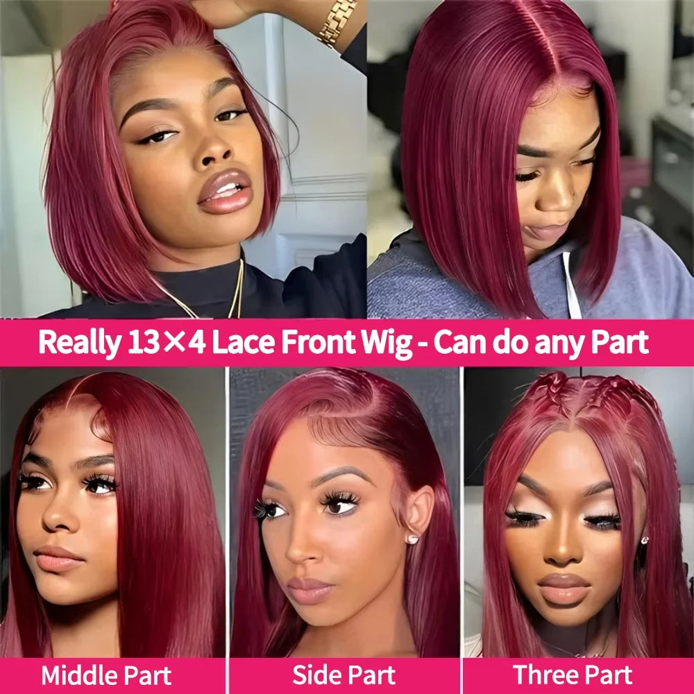 99J Burgundy Straight Bob Wigs Wear and Go Glueless Wigs 13x4 Lace Front Human Hair Wigs Pre Cut No Glue For Women Red Colored