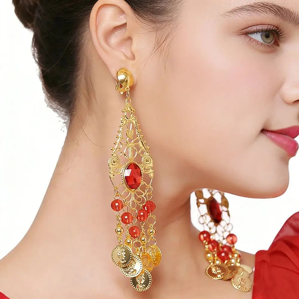 Ancient Elegance, Reimagined: The Egyptian Nefer Red Jasper Chandelier Earrings