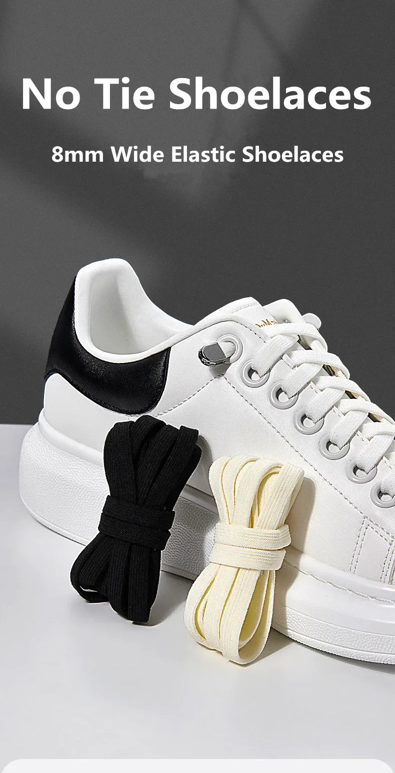 1 Pair Flat Elastic No-Tie Shoe Laces for Sneakers Tennis Shoes Quick Clip-On Shoelaces Accessories for Kids & Adults