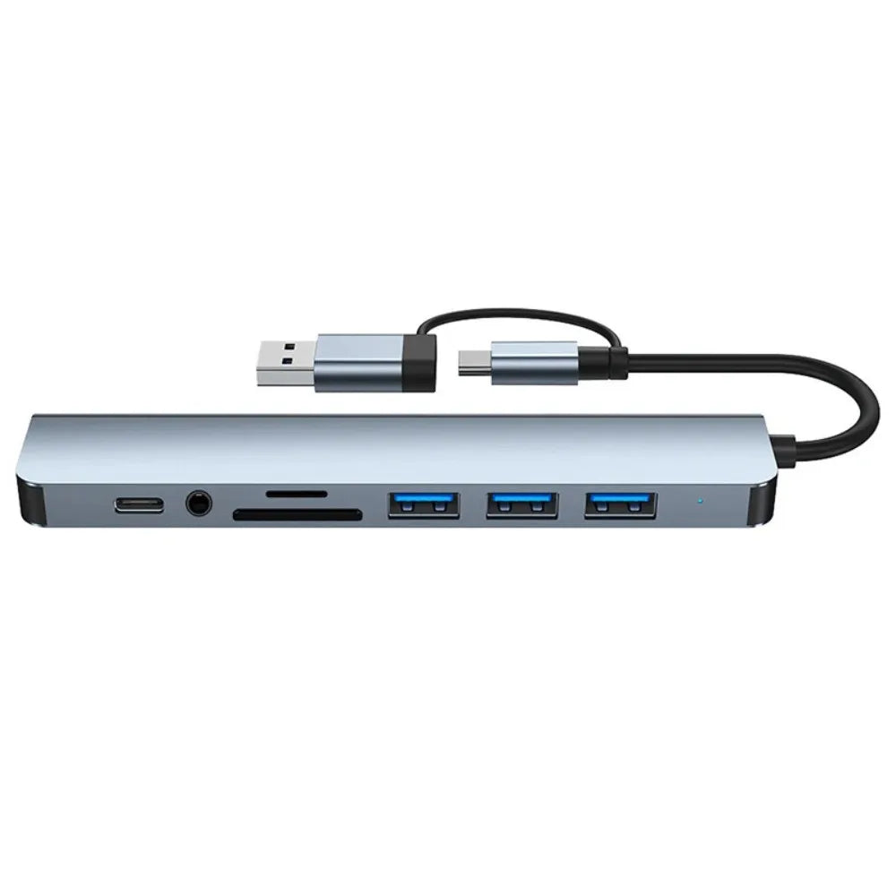 8 in 2 Type C USB HUB Docking Station with 3.5mm Audio Jack for Micro SD Card Reader MacBook Laptop Tablet Phone Disk Converter