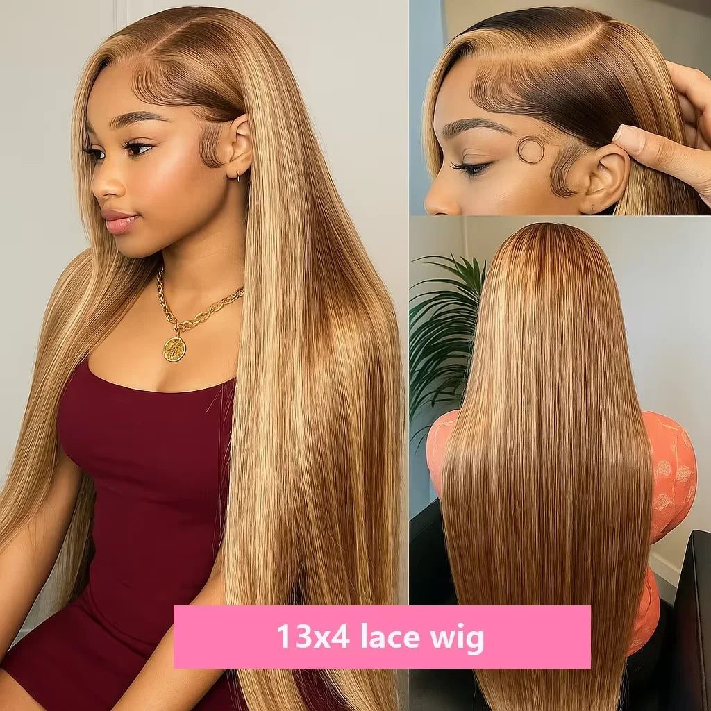 Highlight Front Wigs Human Hair Pre Plucked Hairline 4/27 5x5 Glueless Lace Straight Wig Human Hair Wigs For Women 250 Density