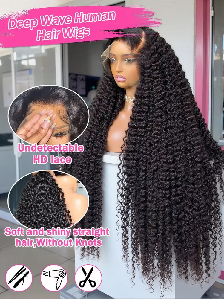 30 inch Burmese Raw Curly 250% Density 13x6 HD Lace Front Human Hair Wigs Deep Wave 13x4 Frontal Wigs Women Glueless Closure Wig