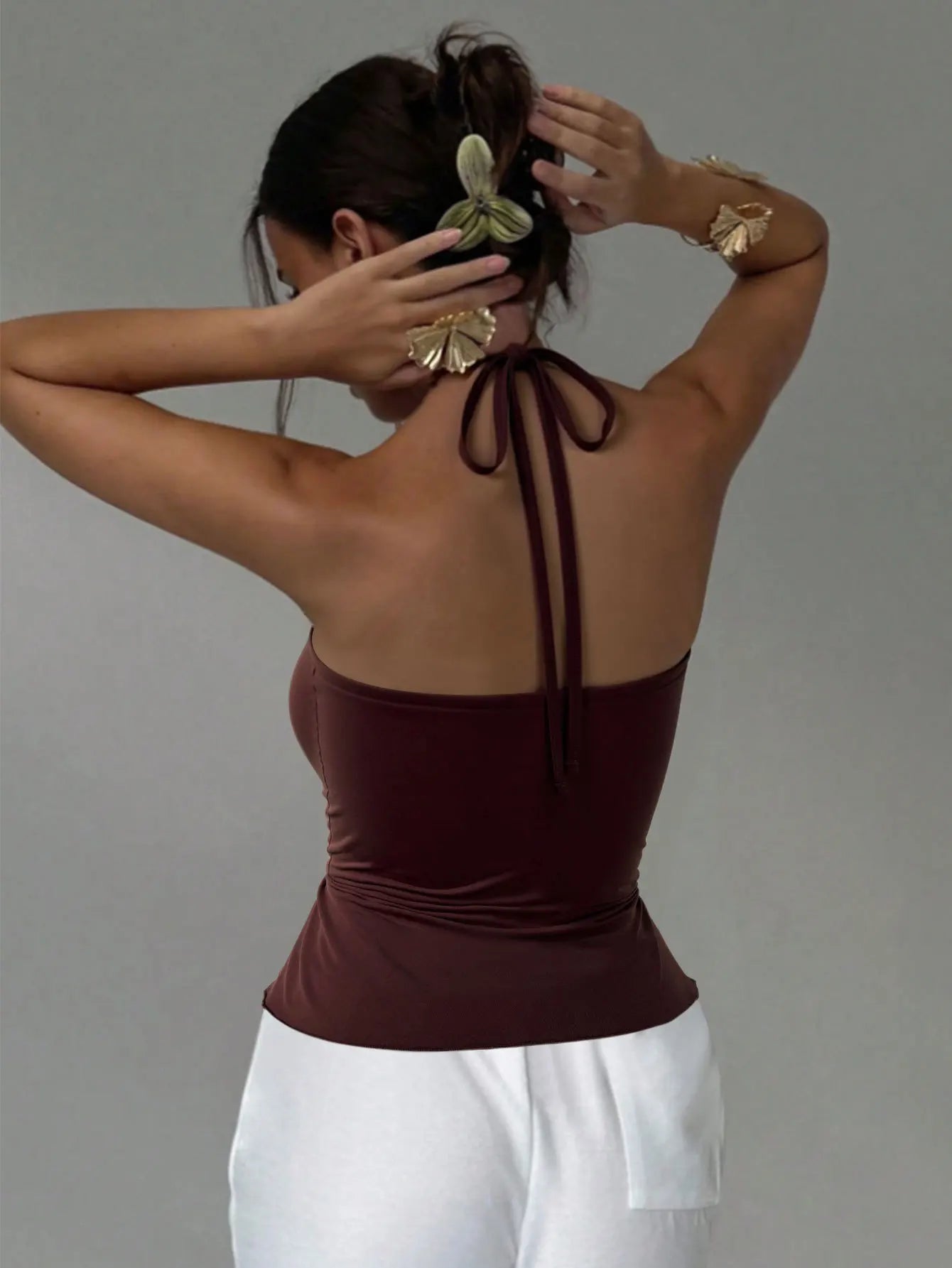 Women's Clothing Halter Neck Tube Top Summer Slim Sleeveless Top Solid Color Casual Simple Style All-match Bodycon Off Shoulder