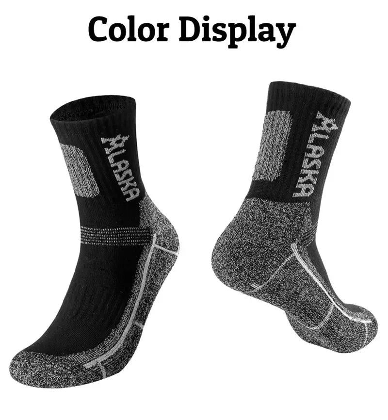 2 Pairs Winter Thermal Men Sports Socks Outdoor Warm Cycling Running Hiking Skiing Breathable Professional Crew Socks