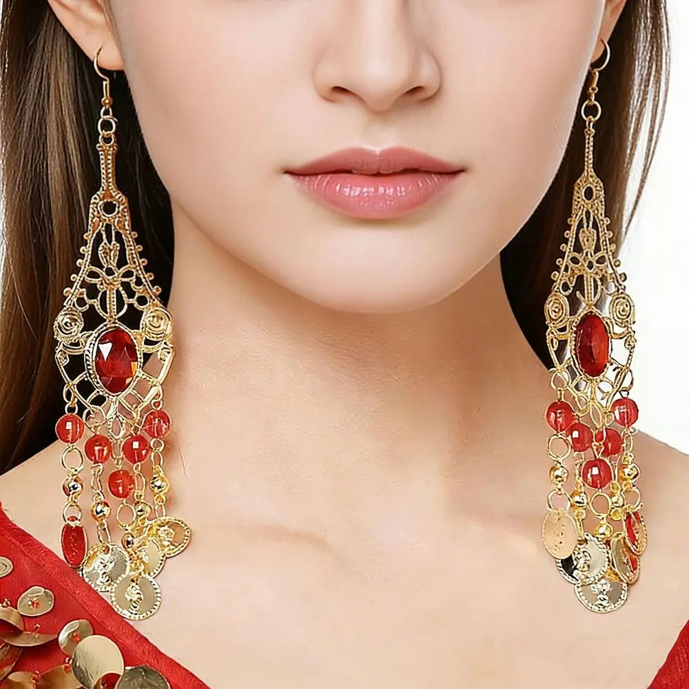 Ancient Elegance, Reimagined: The Egyptian Nefer Red Jasper Chandelier Earrings