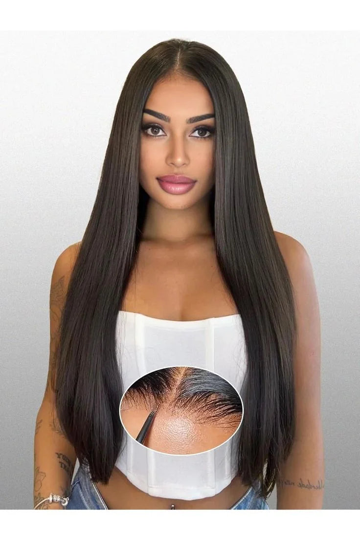 Lace Front Wigs Human Hair 42 Inch 12A Virgin Straight Human Hair Wig 200 Density Soft 13x6 Lace Front Wigs Human Hair Pre Plucked Invisilbe Hairline Glueless HD Frontal Wig Natural Black