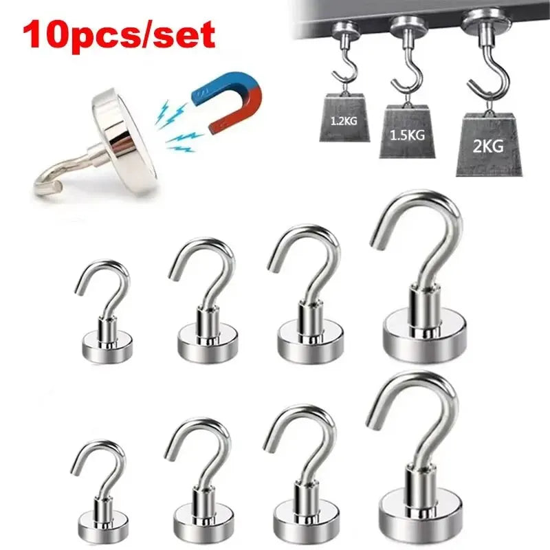 10PCS Strong Magnet Hooks Multi-Purpose Storage Hooks Home Kitchen Bar Storage Hooks Key Storage Hooks Bathroom Hangers