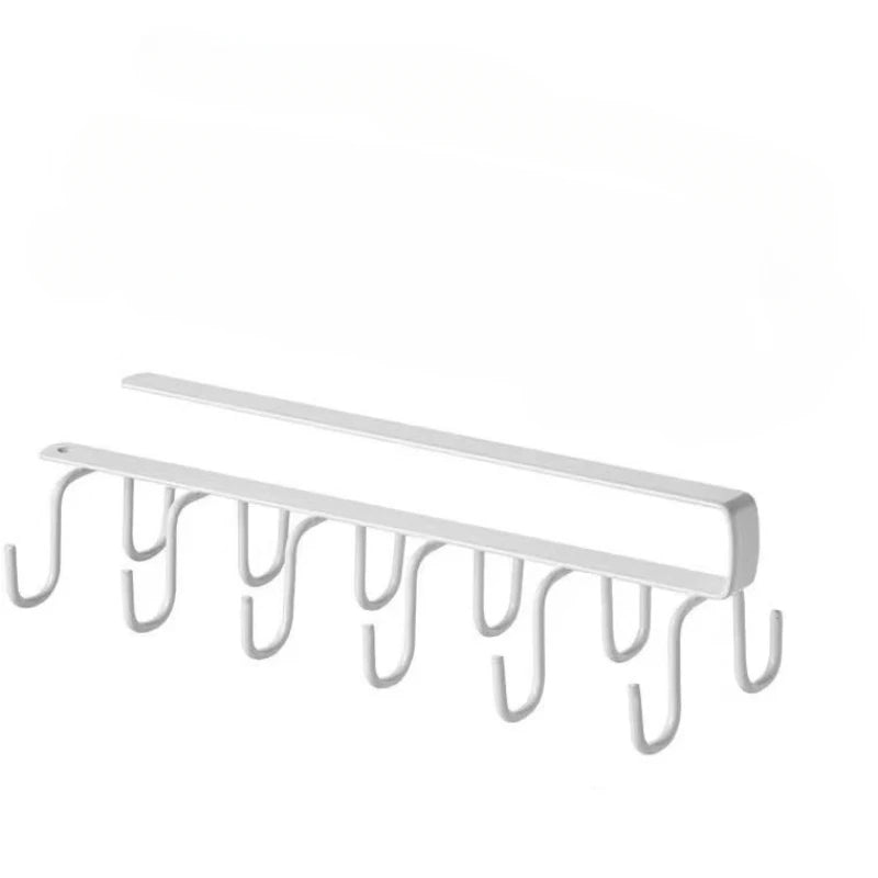 Household Kitchen Cabinet Bottom Shelf Hanging Hook, Non Perforated Cloth Rack, 6-Hook Organizing Rack, Spatula Hanging Rack