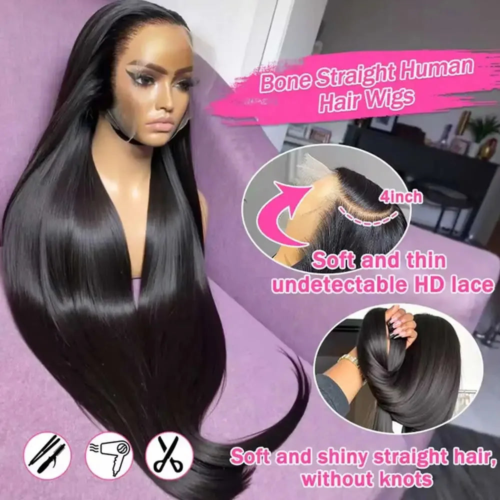 38Inch Straight Lace Front Wigs Human Hair 13x6 HD Lace Frontal Wig 4x4 Bone Straight Glueless Wig Pre Plucked For Women