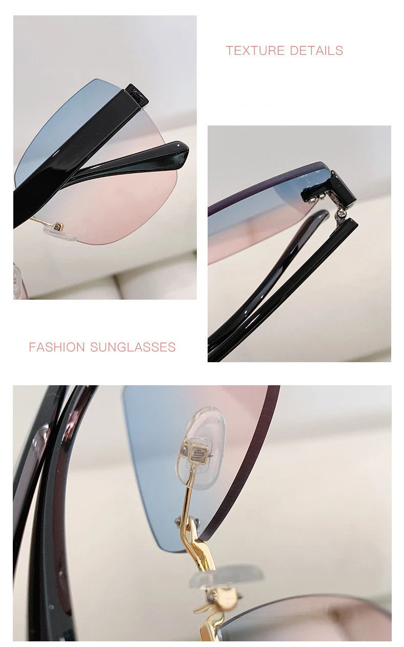 Women's Irregular Frameless Sunglasses; Daily Korean Fashion Multi-sided Polygon Driving Sun Glasses For Sun Protection 9225