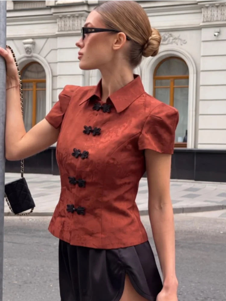 Solid Color Jacquard Glossy Satin Tops Women Chic Stand Collar Single Breasted Slim Fit Short Coats 2026 Lady Daily Outwear New