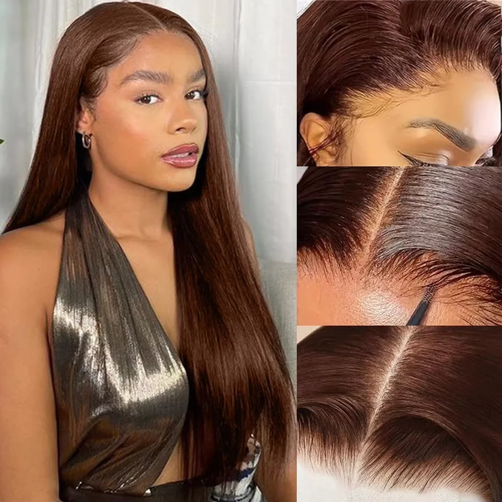 Chocolate Brown Wig Straight 13x6 HD Lace Frontal Wigs Human Hair 4# Brazilian 13x4 HD Lace Front Human Hair Wigs For Women