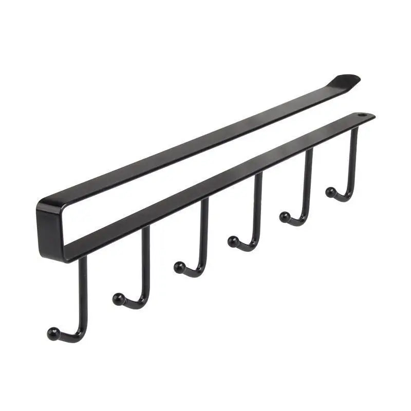Household Kitchen Cabinet Bottom Shelf Hanging Hook, Non Perforated Cloth Rack, 6-Hook Organizing Rack, Spatula Hanging Rack