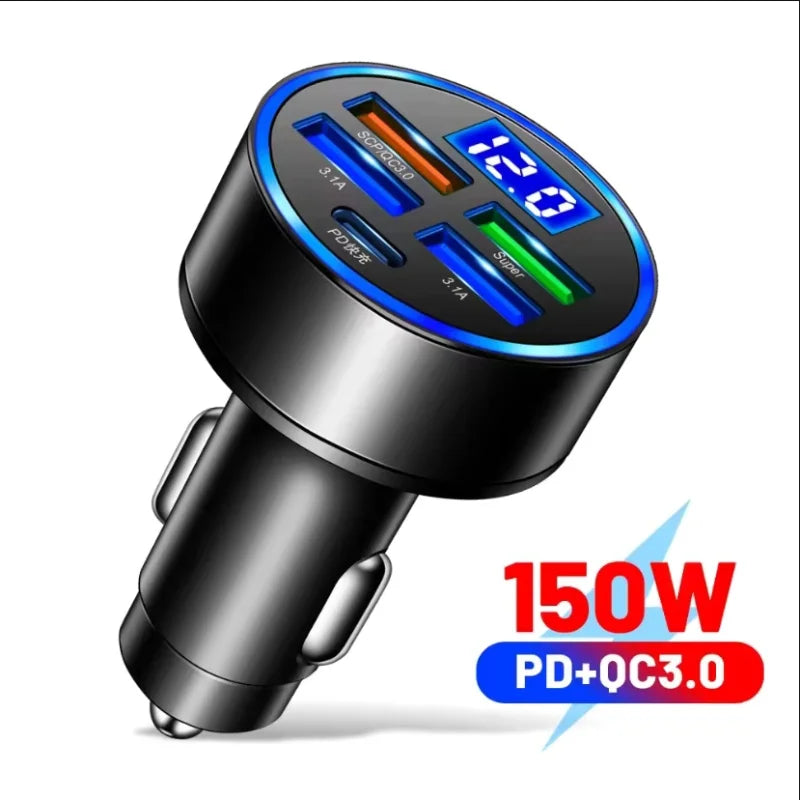 2026Car 200W Dual Port Mini USB Charger Ultra Fast Charging Cigarette Lighter Socket 12-24V Aluminum Cell Phone Charging Adapter