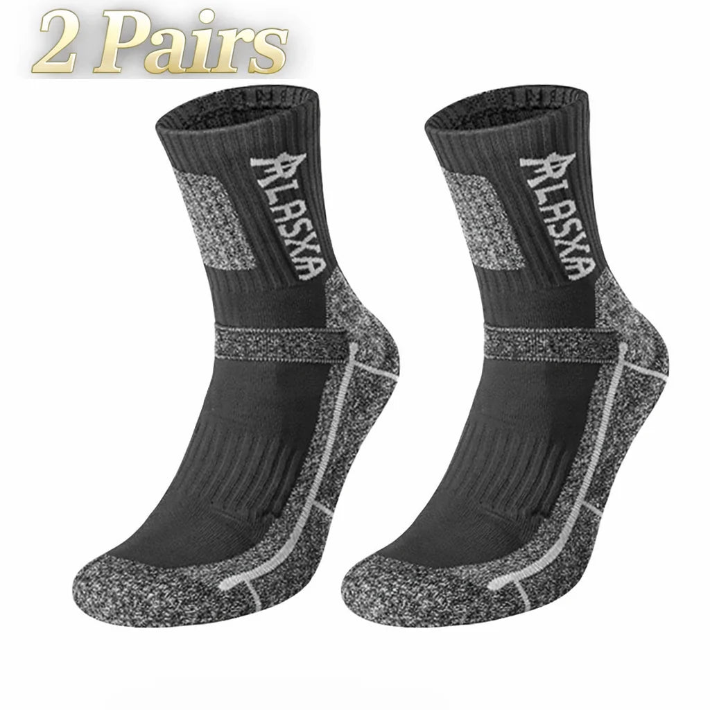 2 Pairs Winter Thermal Men Sports Socks Outdoor Warm Cycling Running Hiking Skiing Breathable Professional Crew Socks
