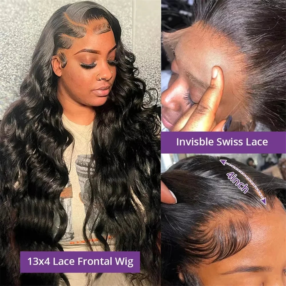 250% Density 40 Inch Body Wave Human Hair Wig Brazilian Pre Plucked 13x4 13x6 HD Transparent Lace Frontal  Wigs For Black Women