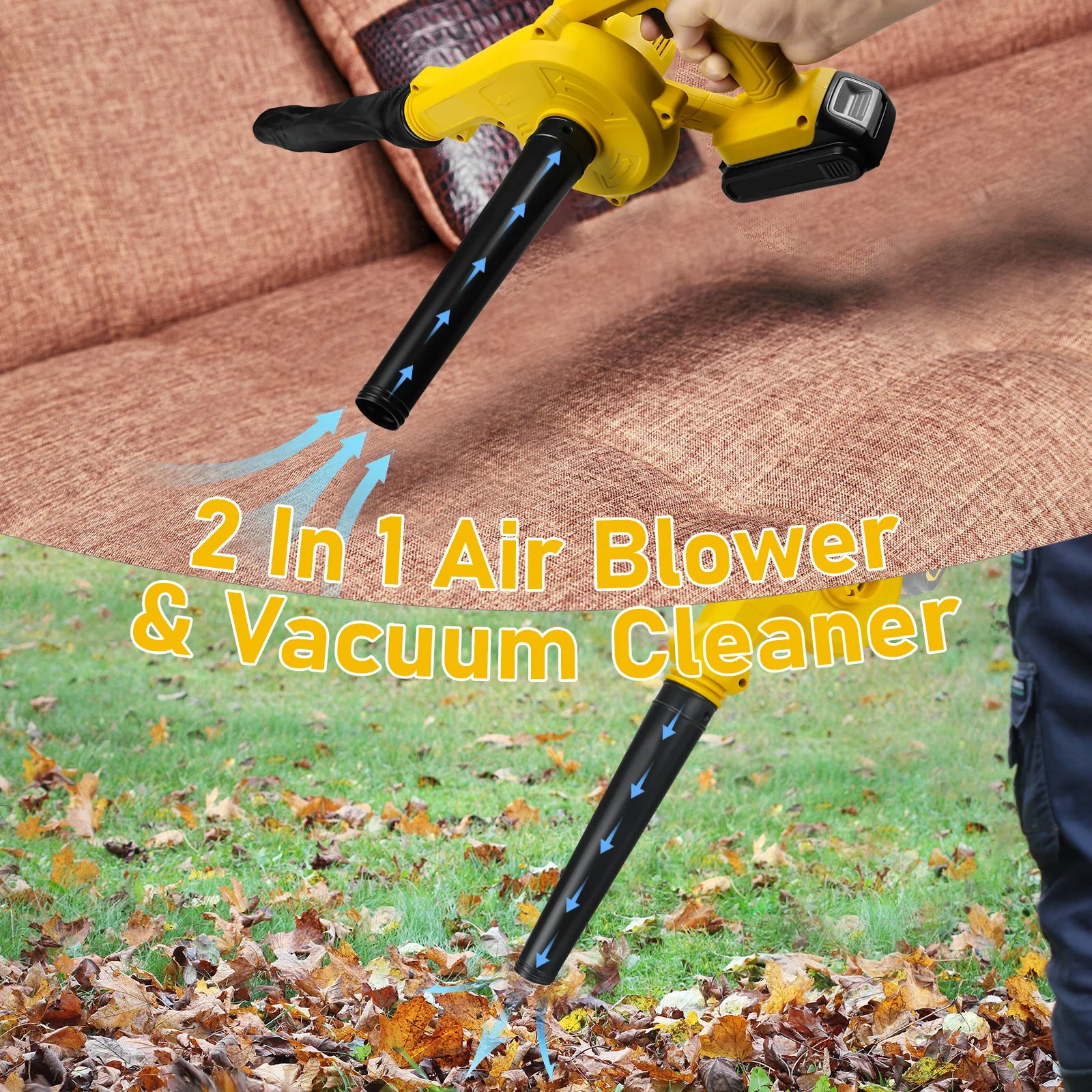 Cordless Leaf Blower Electric Jobsite Air Blower 2-in-1 Handle Electric Blower and Vacuum Cleaner for Dewalt 20V Battery Pin