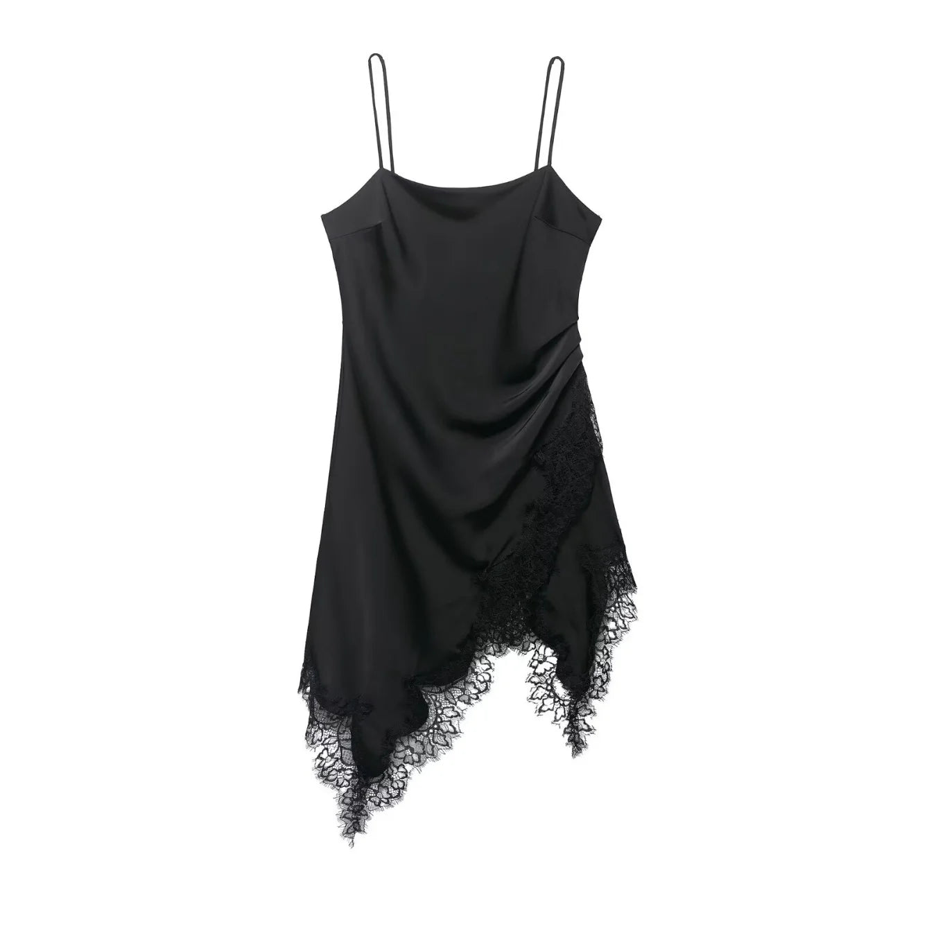 Women Lace Sling Strapless Dress Female Fashion Summer Asymmetric Satin Mini Dresses Chic Lady Evening Dress