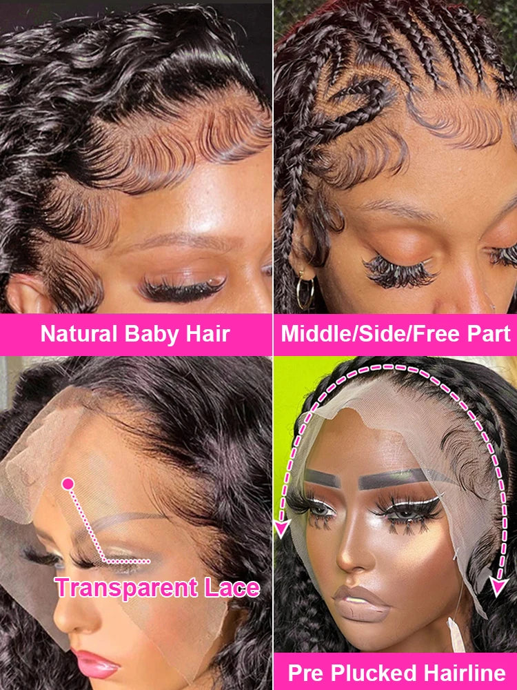 200% Real Density Curly ≥98% Human Hair Wigs 13x4 13x6 360 Hd Transparent Lace Front Wigs Deep Wave Lace Frontal Wig Water Wave