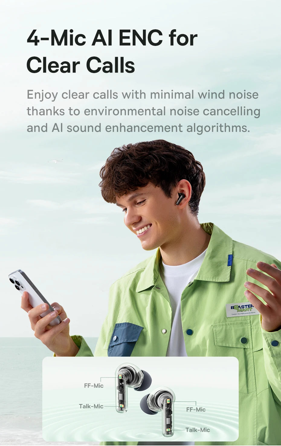 Baseus Bass EP10 NC -43dB Noise Cancelling ANC True Wireless Earbuds Bluetooth 6.0 In-Ear Wireless Earphones 4-Mics ENC Ear buds