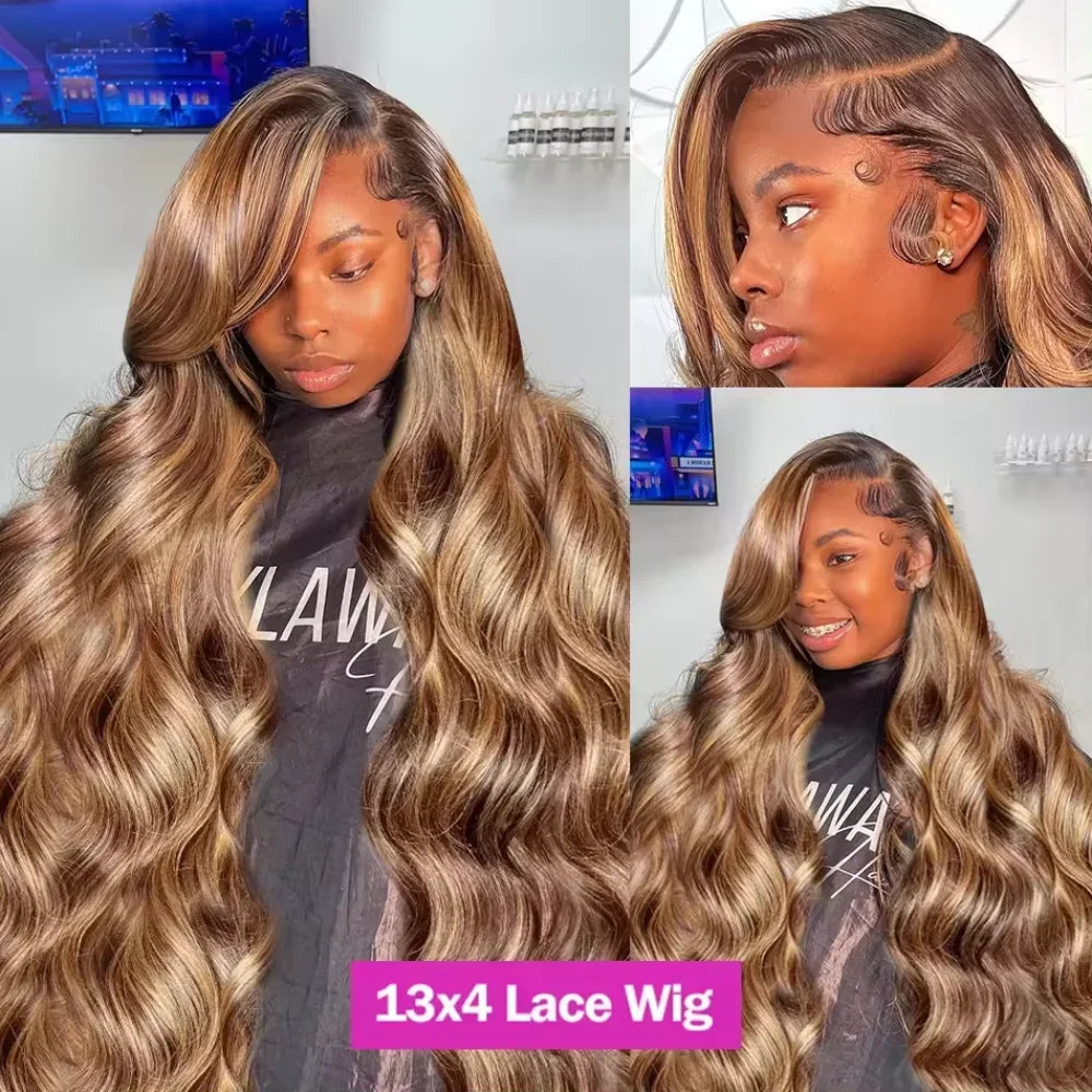 4/27 Highlight 13x4 13X6 HD Lace Frontal Human Hair Wigs 200% Density Ombre Blonde Body Wave Front 36 Inch For Women Brazilian