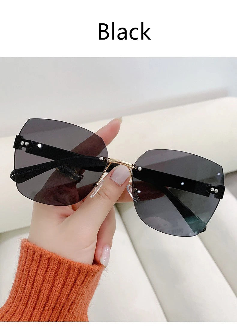 Women's Irregular Frameless Sunglasses; Daily Korean Fashion Multi-sided Polygon Driving Sun Glasses For Sun Protection 9225