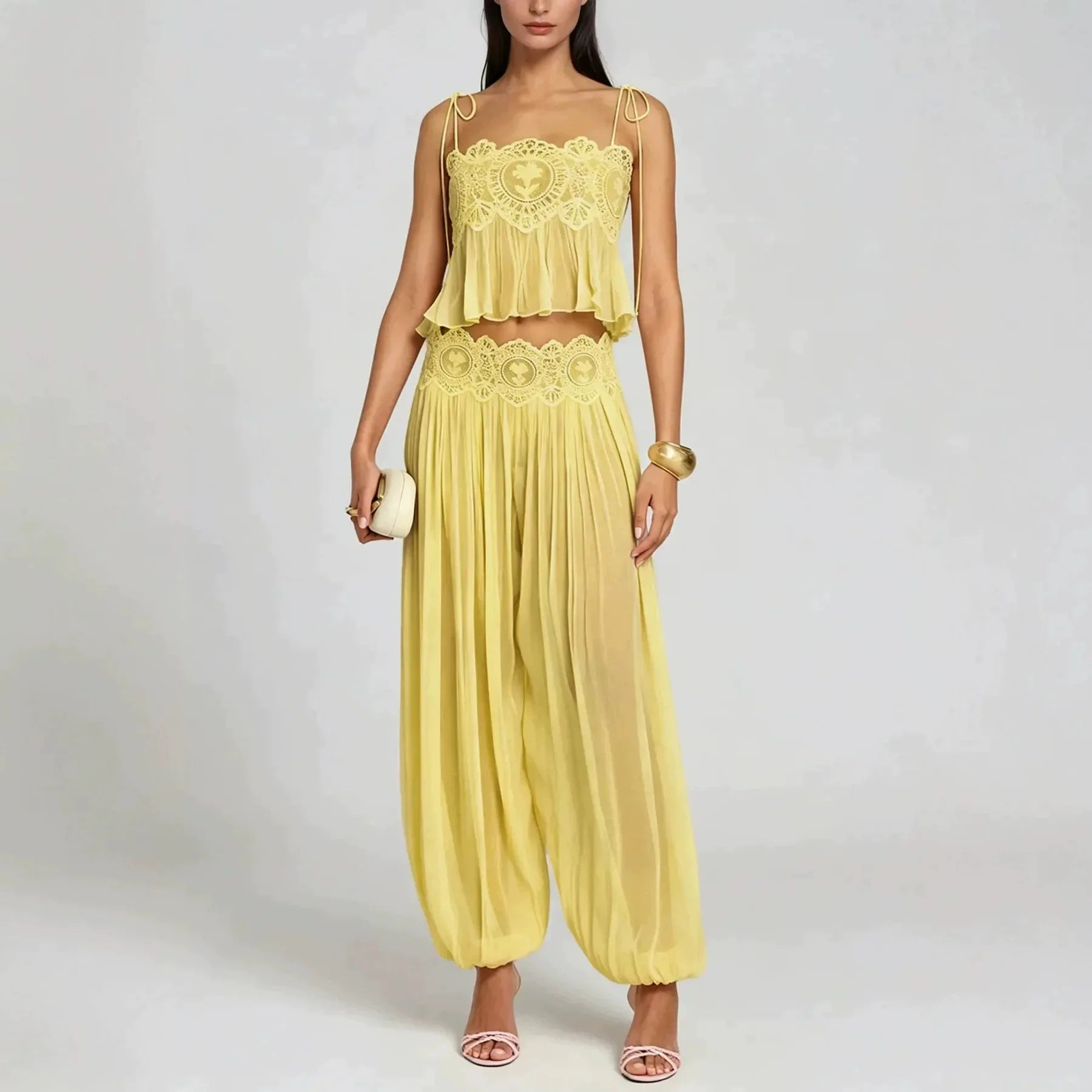 Women's Floral Lace Sheer Tiered Skirt Set 2026 Summer Spaghetti Strap Ruffle Crop Top High Waist Maxi Beach 2 Piece Dress