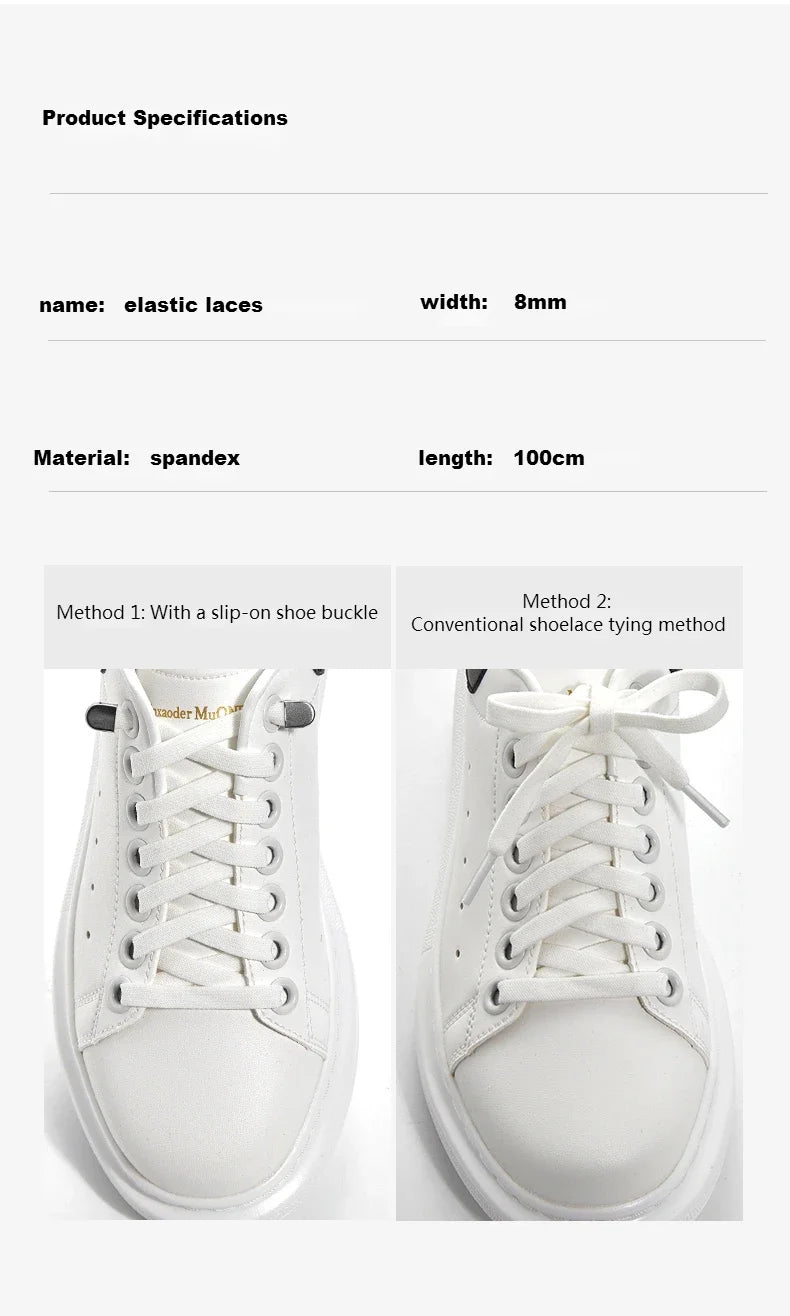 1 Pair Flat Elastic No-Tie Shoe Laces for Sneakers Tennis Shoes Quick Clip-On Shoelaces Accessories for Kids & Adults