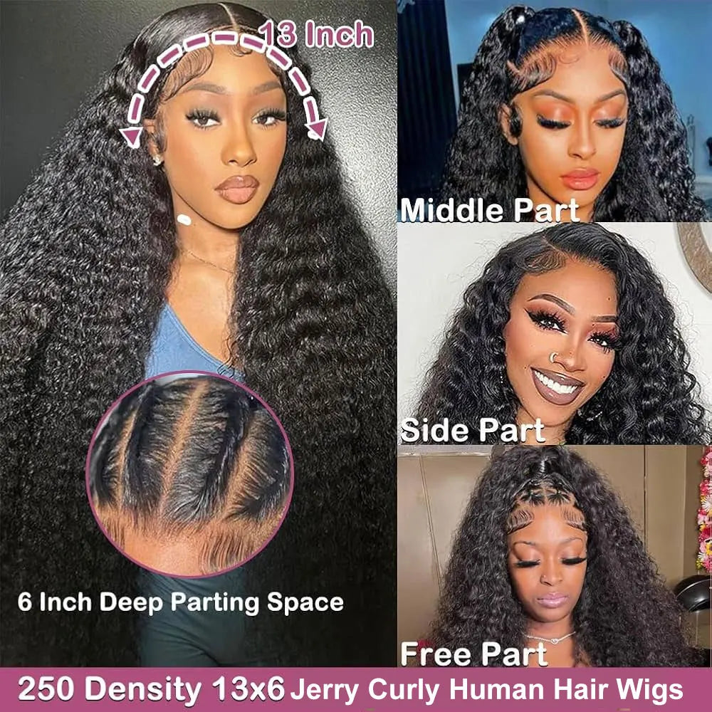 HD Transparent Lace Front Human Hair Wigs Jerry Curly Wig Lace Closure Wigs Human Hair Wig 13x4 13x6 Frontal Wigs