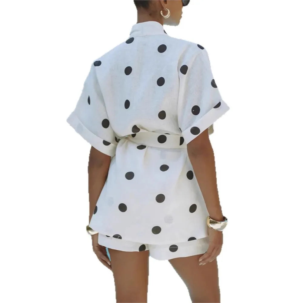 2026 Casual Women's Matching Sets 2 Pieces Set For Woman Two Piece Outfit Simple Style Home Clothing Polka Dots Printed Vacation