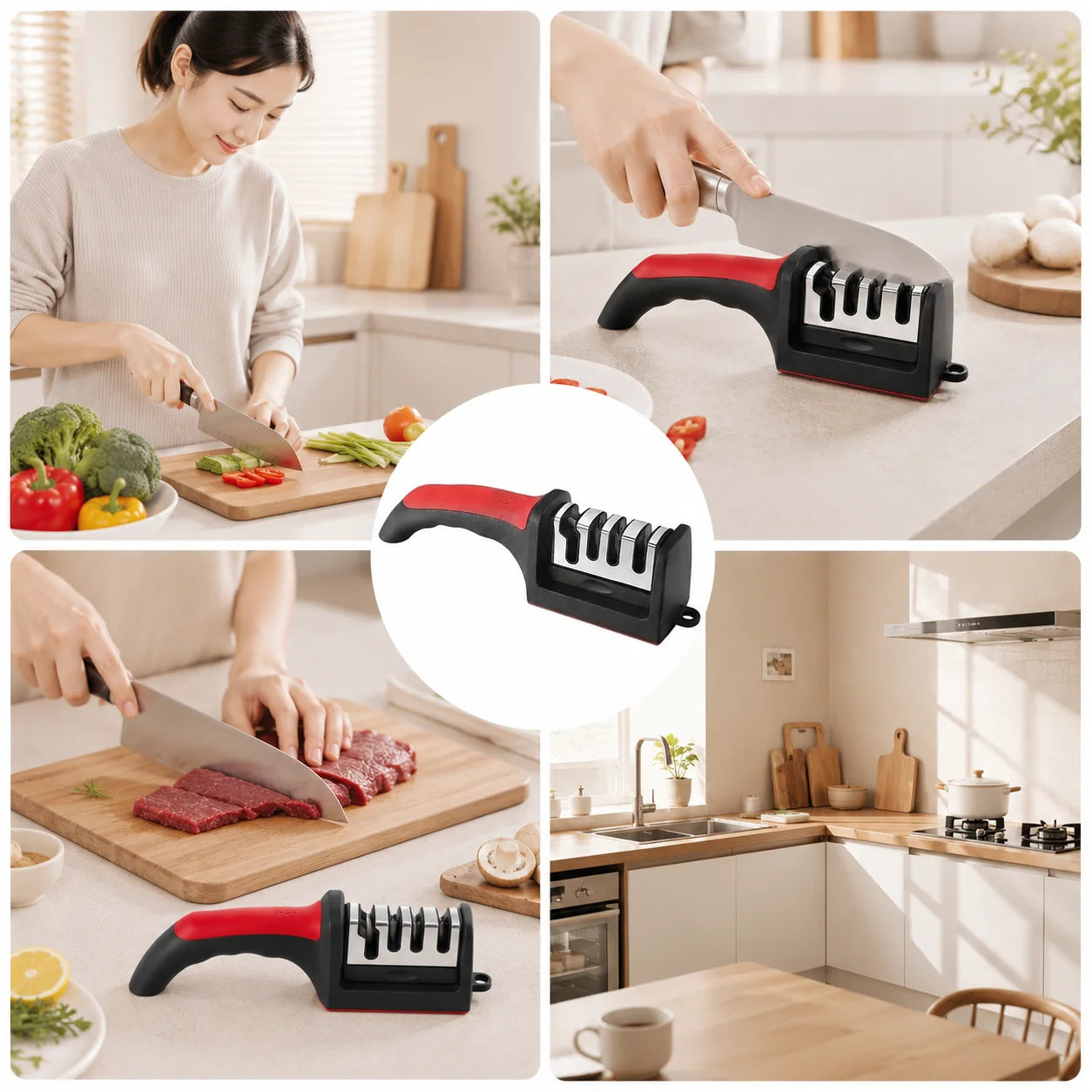 4-Segment Knife Sharpener Knife Sharpeners for Kitchen Knives Stainless Steel Three-Purpose Sharpening Stone for Kitchen Tools