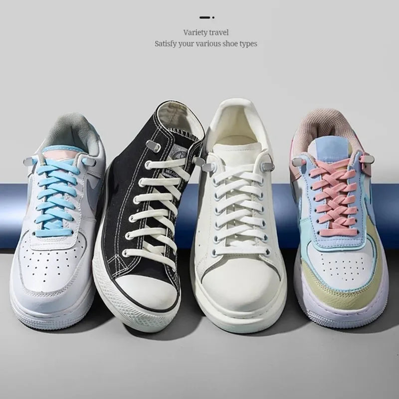 1 Pair Flat Elastic No-Tie Shoe Laces for Sneakers Tennis Shoes Quick Clip-On Shoelaces Accessories for Kids & Adults