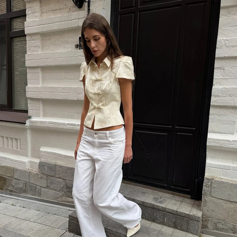 Solid Color Jacquard Glossy Satin Tops Women Chic Stand Collar Single Breasted Slim Fit Short Coats 2026 Lady Daily Outwear New