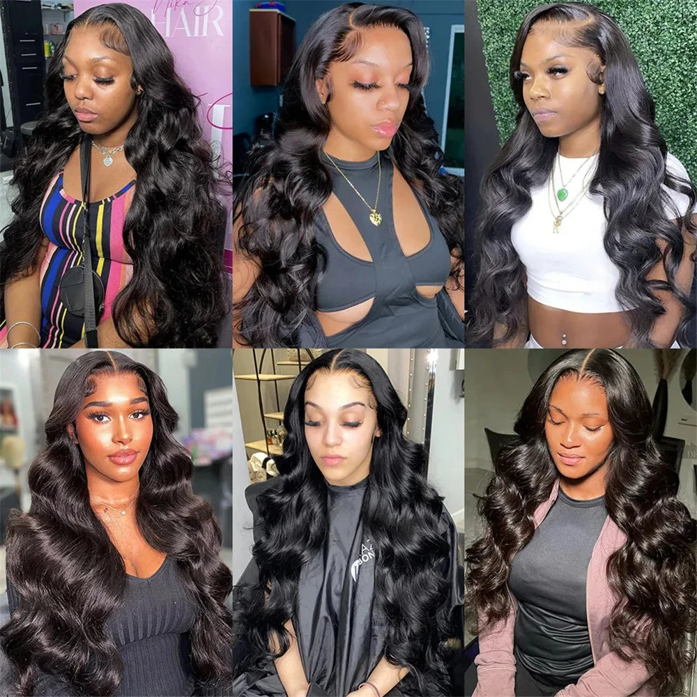 Brazilian Remy Human Hair Lace Front Wig Natural Black Body Wave 13x4 HD Transparent Lace Frontal Pre Plucked For Women