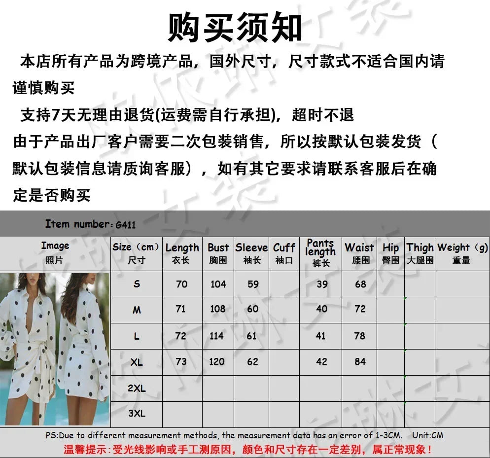 Casual White Polka Dot Print High Waist Mini Skirt Set Women Long Puff Sleeve Lapel Single Breast Lace-up Tops Set New Lady Wear