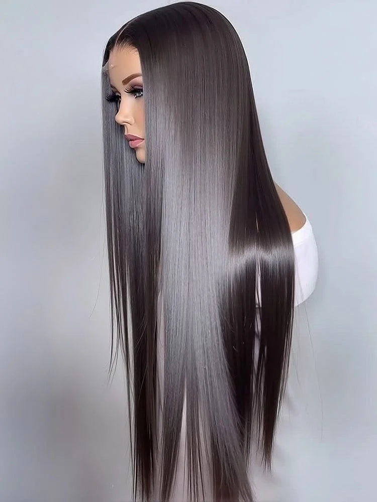 Lace Front Wigs Human Hair 42 Inch 12A Virgin Straight Human Hair Wig 200 Density Soft 13x6 Lace Front Wigs Human Hair Pre Plucked Invisilbe Hairline Glueless HD Frontal Wig Natural Black