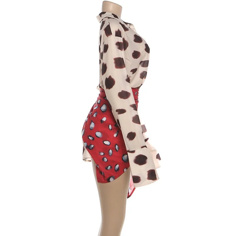 Sexy Printed With Detachable Scarf Women's Shirt Dress Lapel Collar Full Sleeve Button Mini Dresses 2026 Summer Chic Female Robe