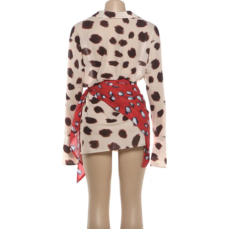 Sexy Printed With Detachable Scarf Women's Shirt Dress Lapel Collar Full Sleeve Button Mini Dresses 2026 Summer Chic Female Robe