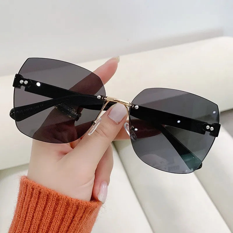 Women's Irregular Frameless Sunglasses; Daily Korean Fashion Multi-sided Polygon Driving Sun Glasses For Sun Protection 9225
