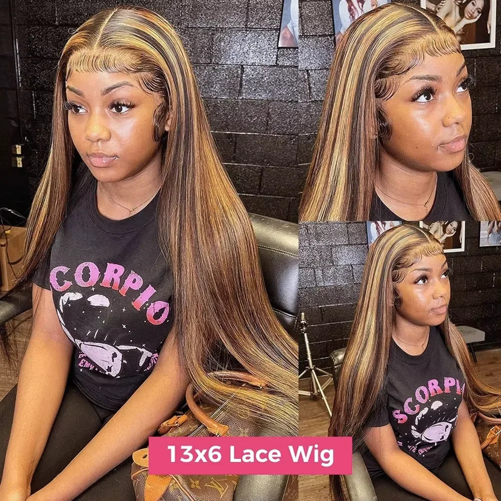 Highlight Front Wigs Human Hair Pre Plucked Hairline 4/27 5x5 Glueless Lace Straight Wig Human Hair Wigs For Women 250 Density