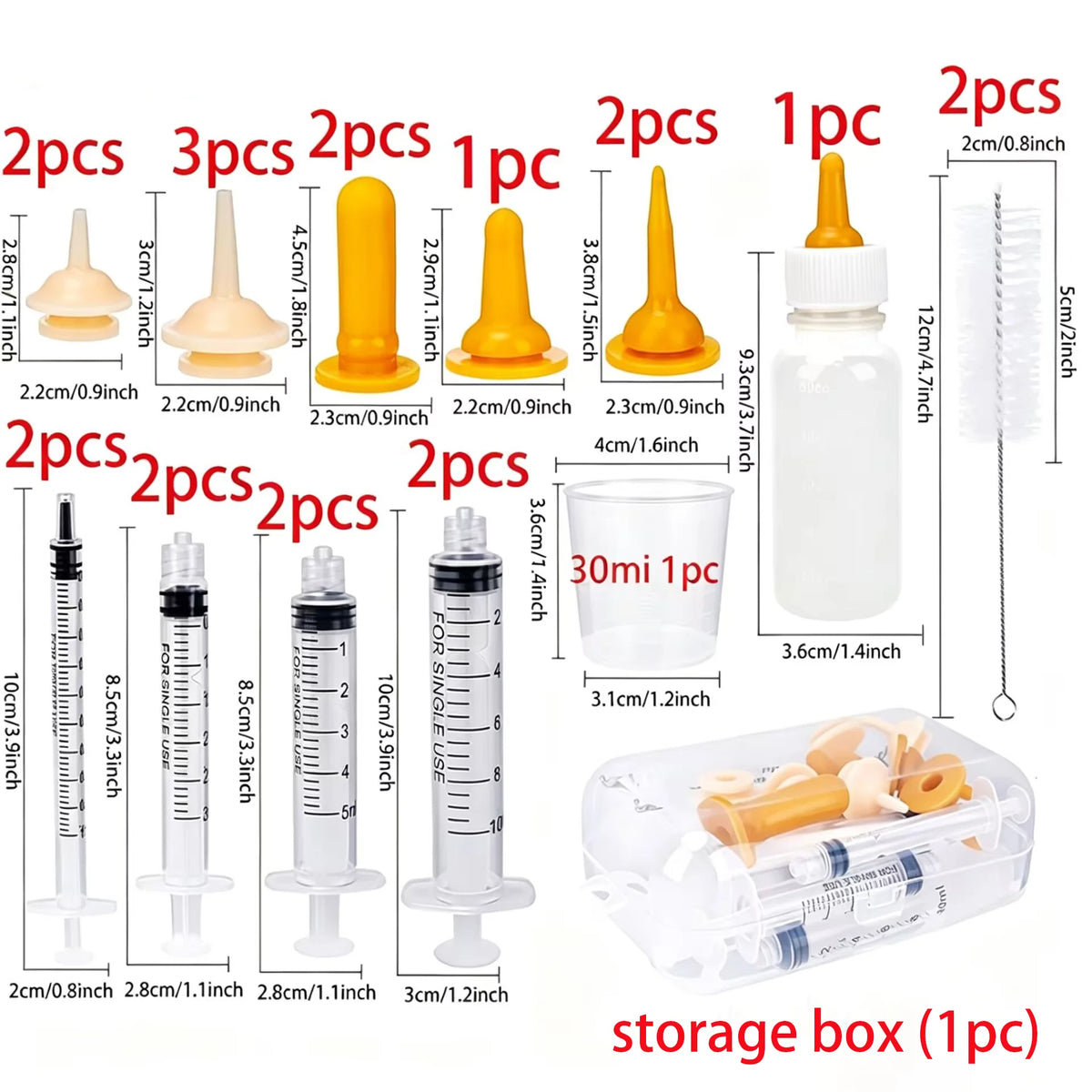23 Pet Feeding Sets: Contains 50 ml Bottle and Syringe, Nipple, Measuring Cup, Cleaning Brush, Suitable for Puppies and Kittens