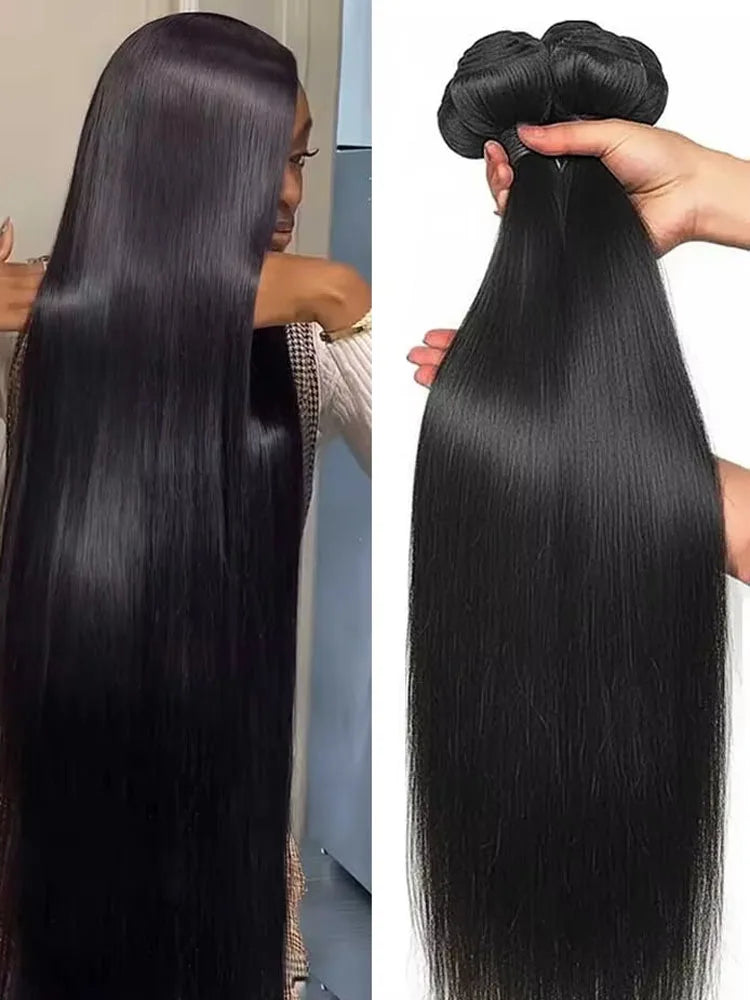 12-42 Inch Bone Straight Human Hair Bundles Brazilian Human Hair Weave Human Hair Long Remy Hair Extension Natural Black