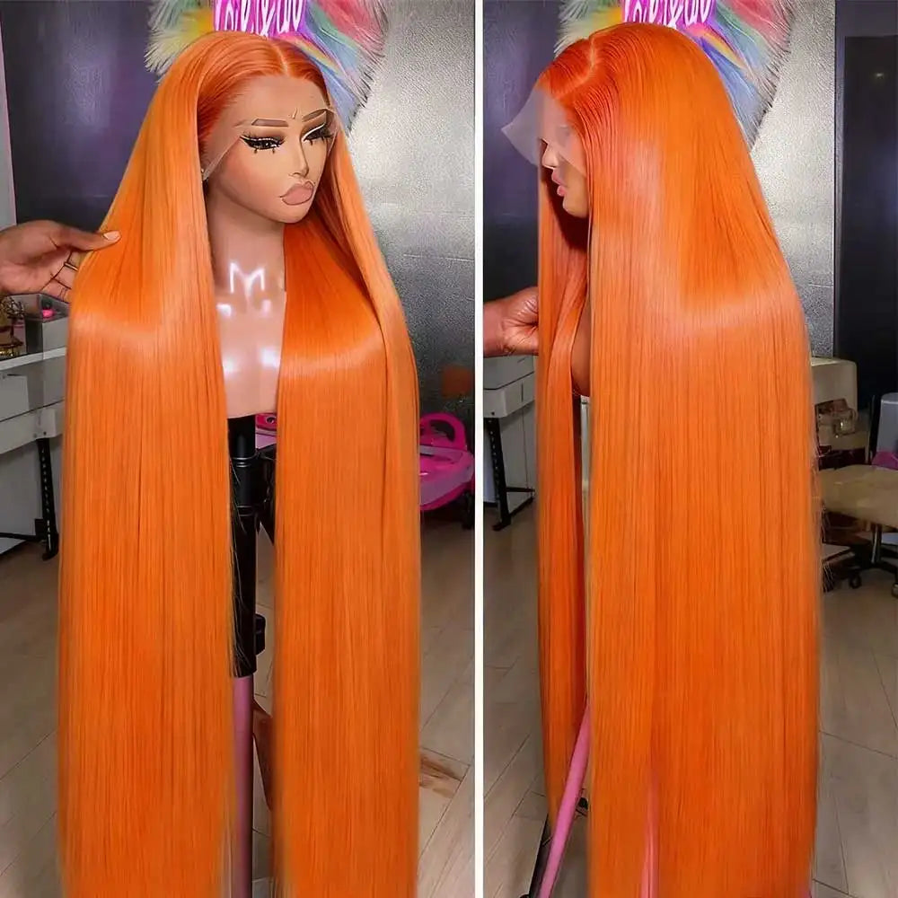30 Inch Orange Ginger Straight Lace Front Wigs Human Hair 350 Colored Brazilian 13X4 HD Transparent Lace Frontal Wigs For Women