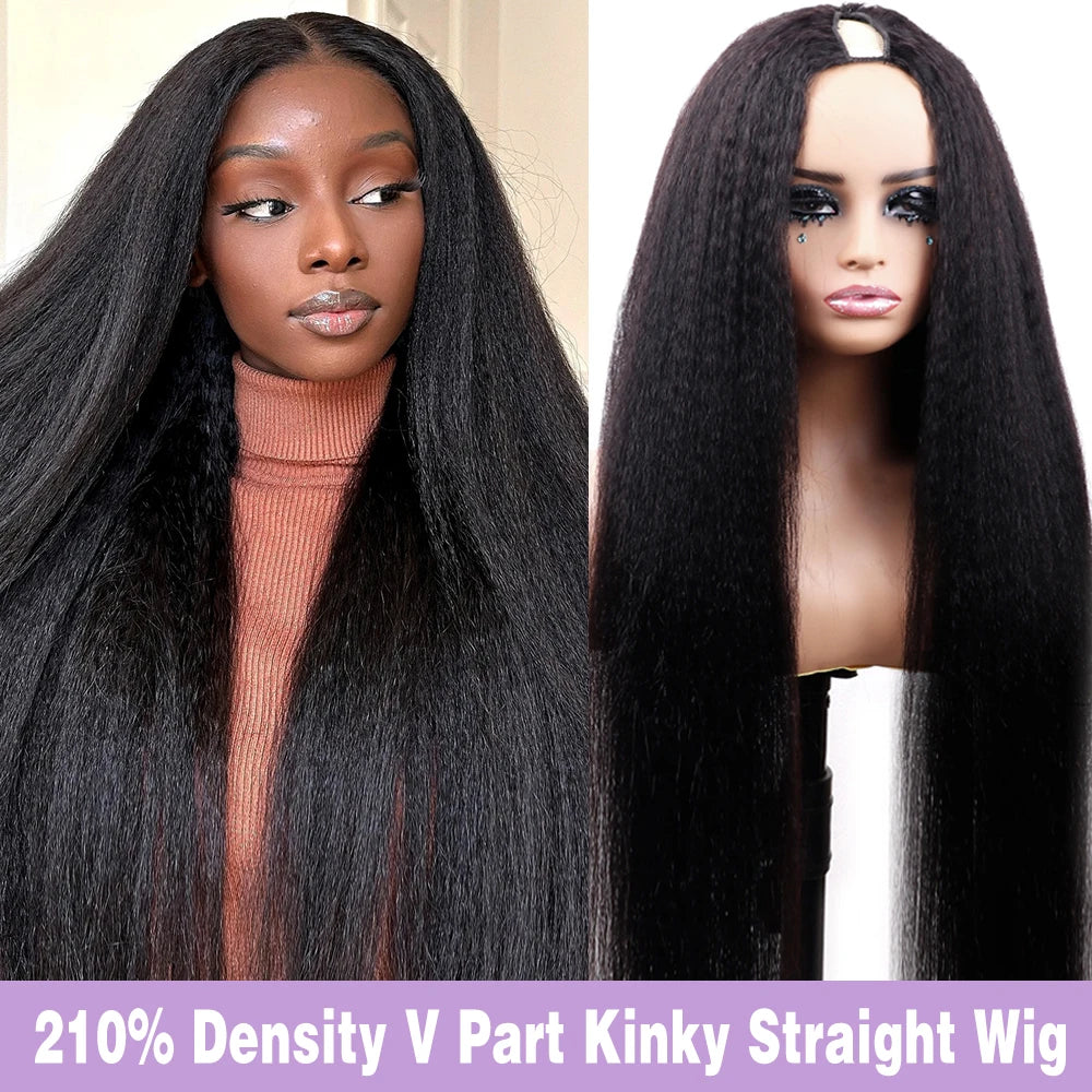 16-32 Inch Kinky Straight V Part Wig Machine Wig Human Hair Yaki Straight Machine Remy Hair Wigs V Part Wig Machine Wigs